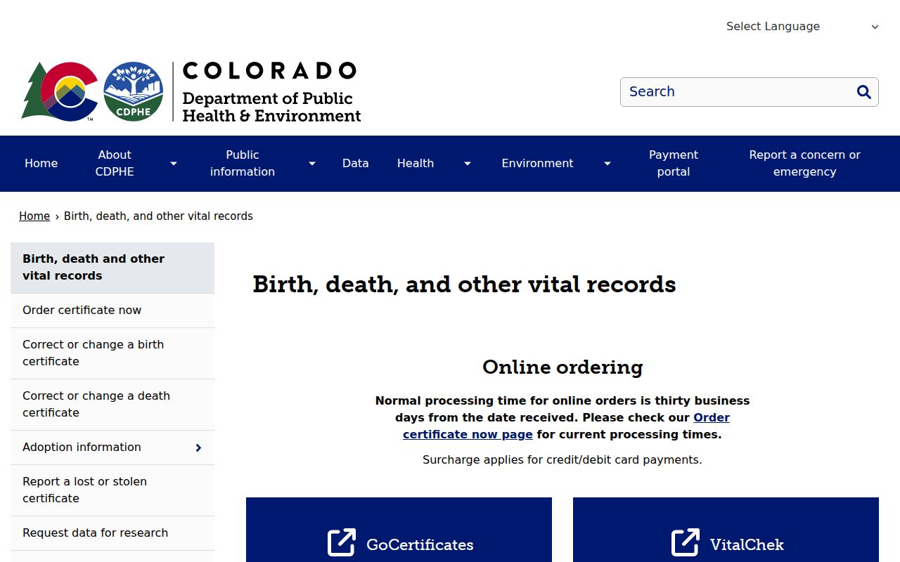 Denver residents directory Colorado Vital Records office