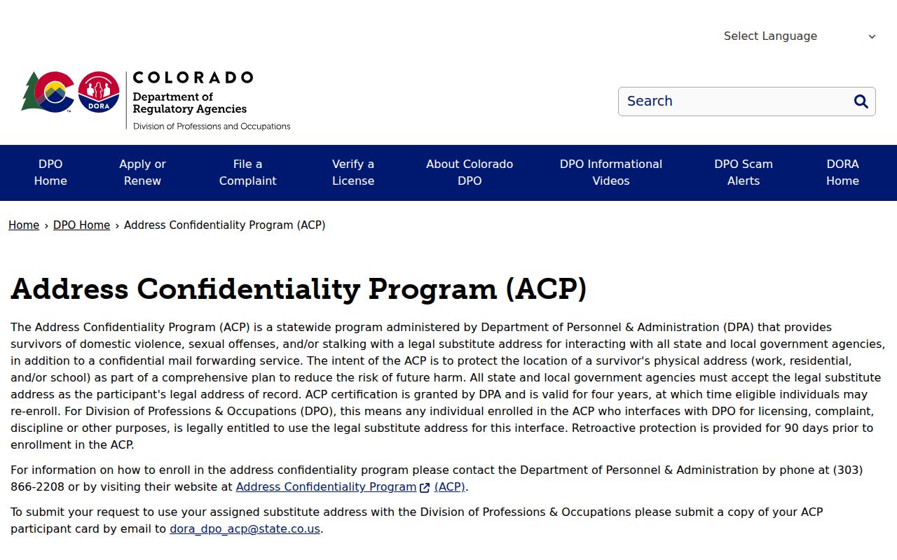 Denver residents directory Address Confidentiality Program