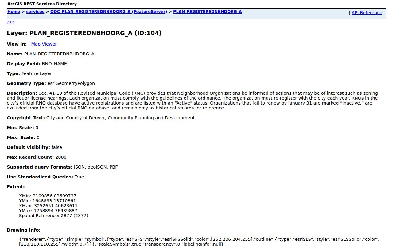 Denver neighbors registered neighborhood organization layer