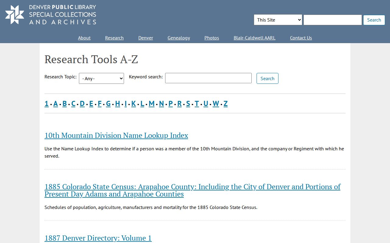 Denver neighbors local history research index