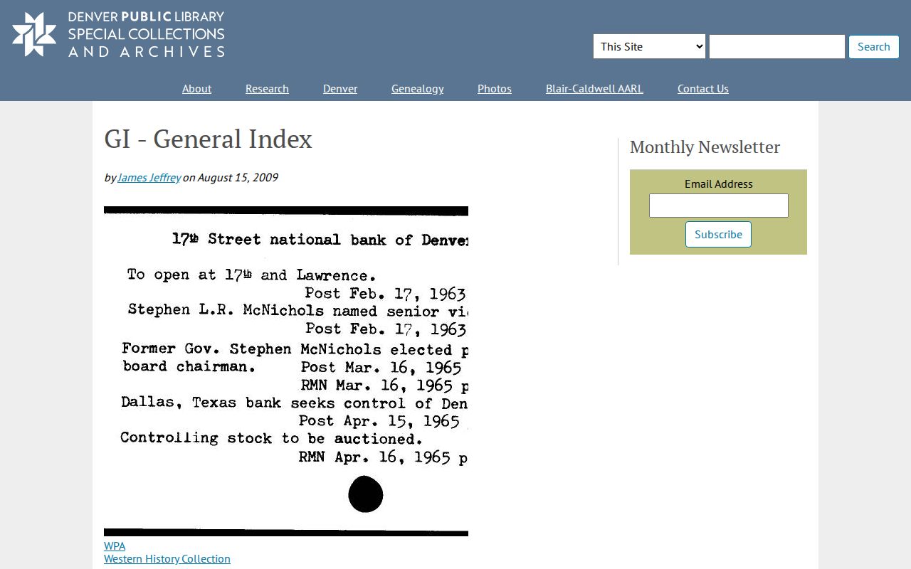 Denver previous residents General Index newspaper search