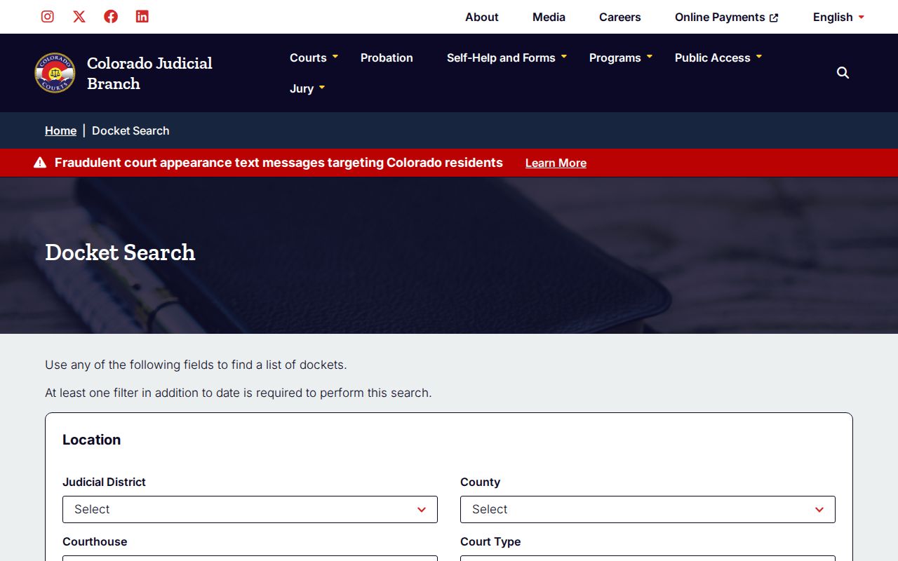 Denver resident lookup Colorado docket search
